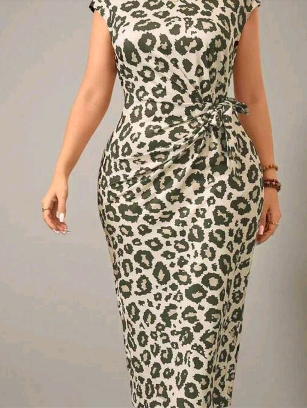 Tie-Detail  Dress in Olive Leopard Print